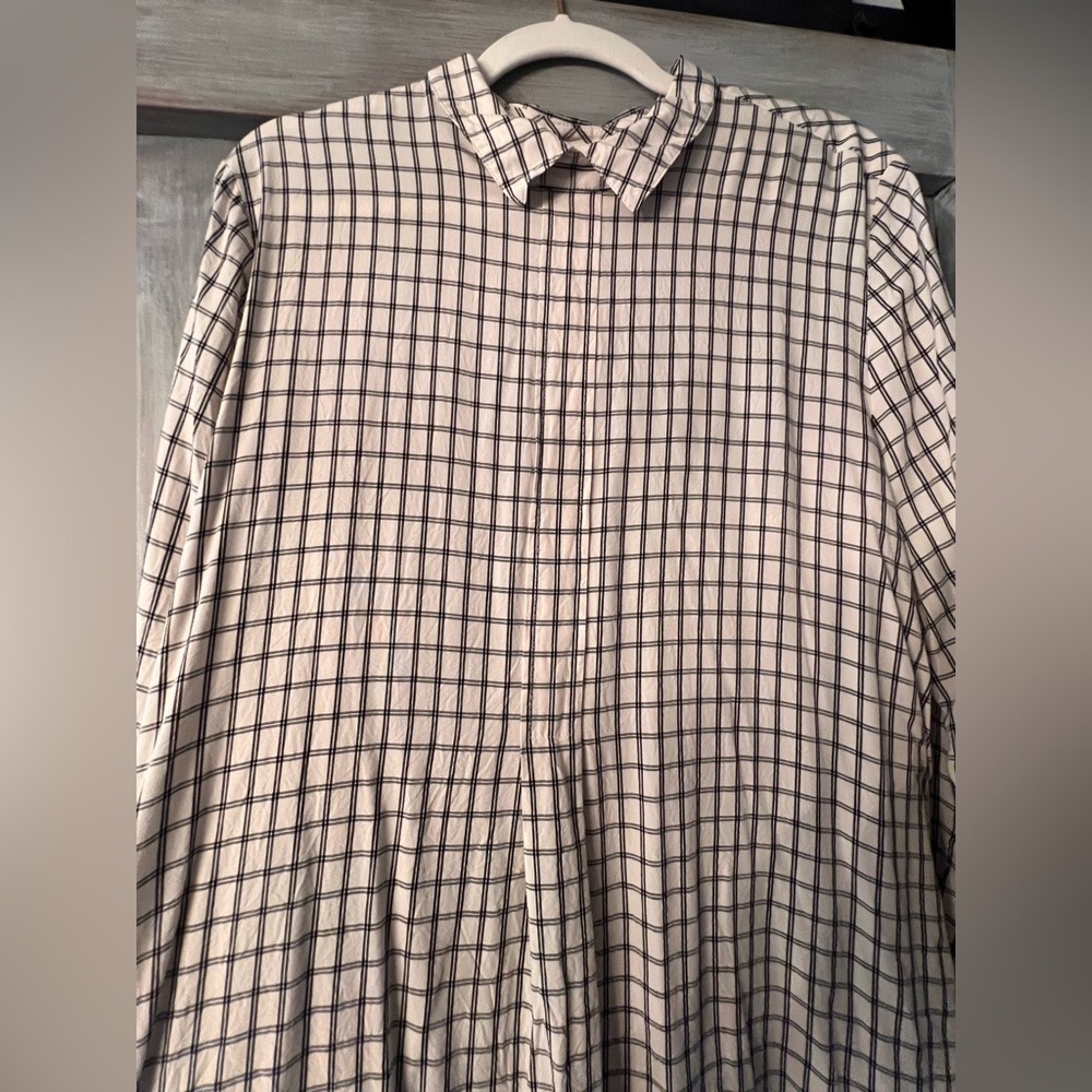 J. Jill Cream and Black Windowpane Back Button-Up Blouse